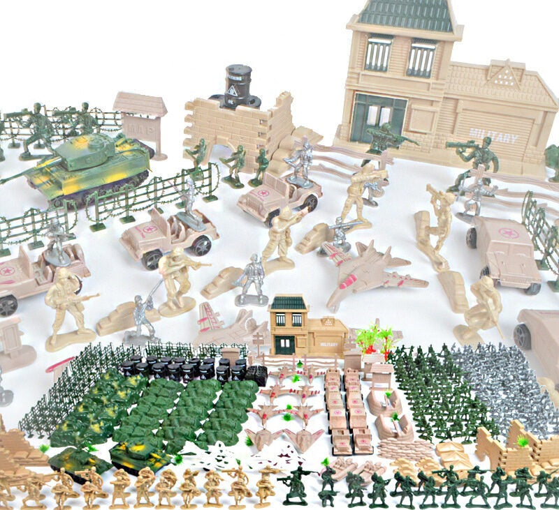 LARGE SET MILITARY BASE ARMY SOLDIERS 400el. WAGONS PLANES BUILDINGS