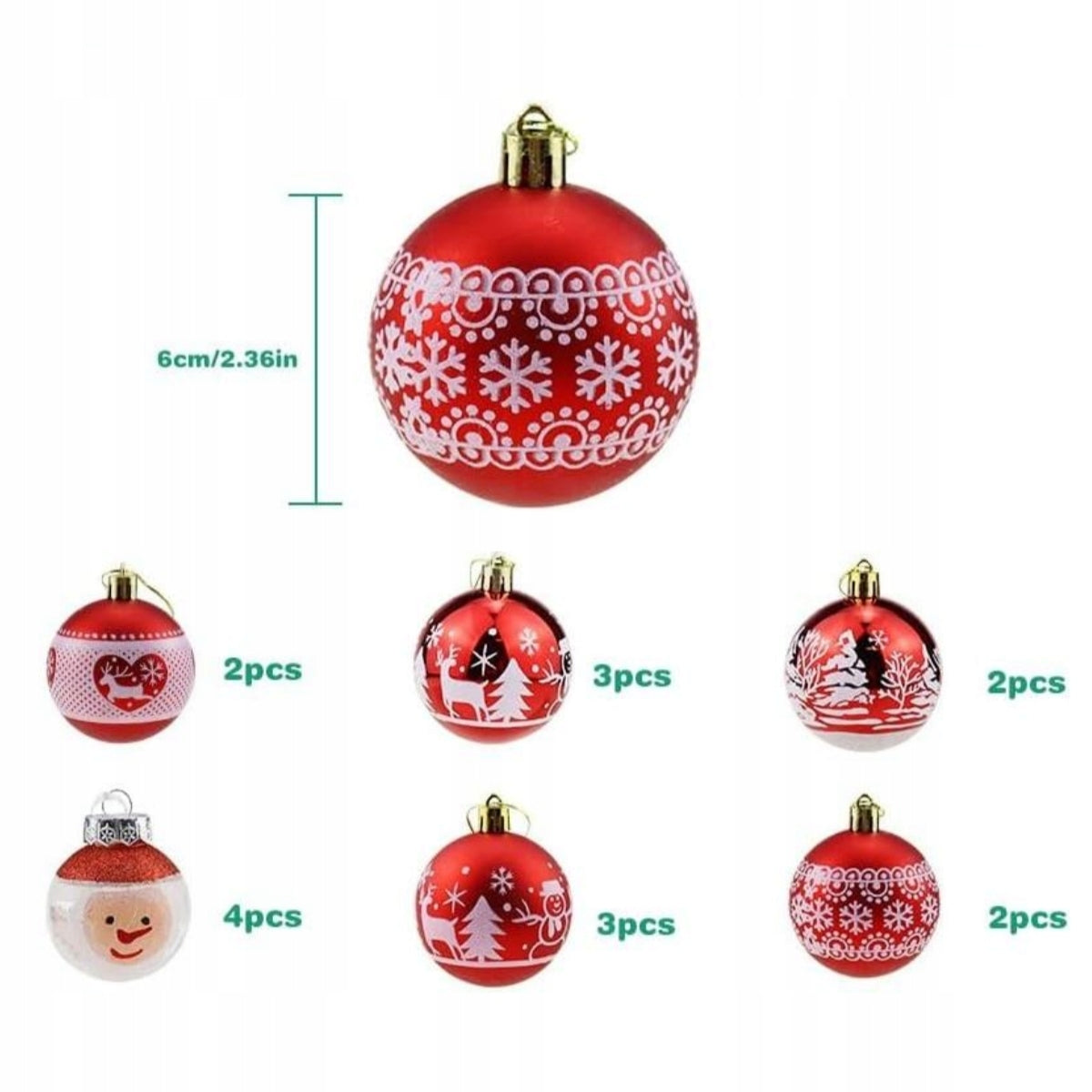 LARGE SET OF BAUBLES 6 CM 16 PCS for Christmas tree pendants UNBREAKABLE BAUBLES Manufacturer code Bombka dekorowana
