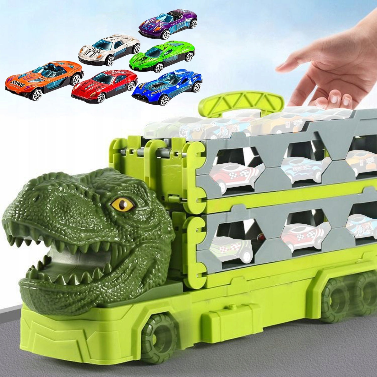 LARGE SET OF CARS dinosaur IN SUITCASE CAR TOR 1.7M + 6 SPRINGS Brand no brand