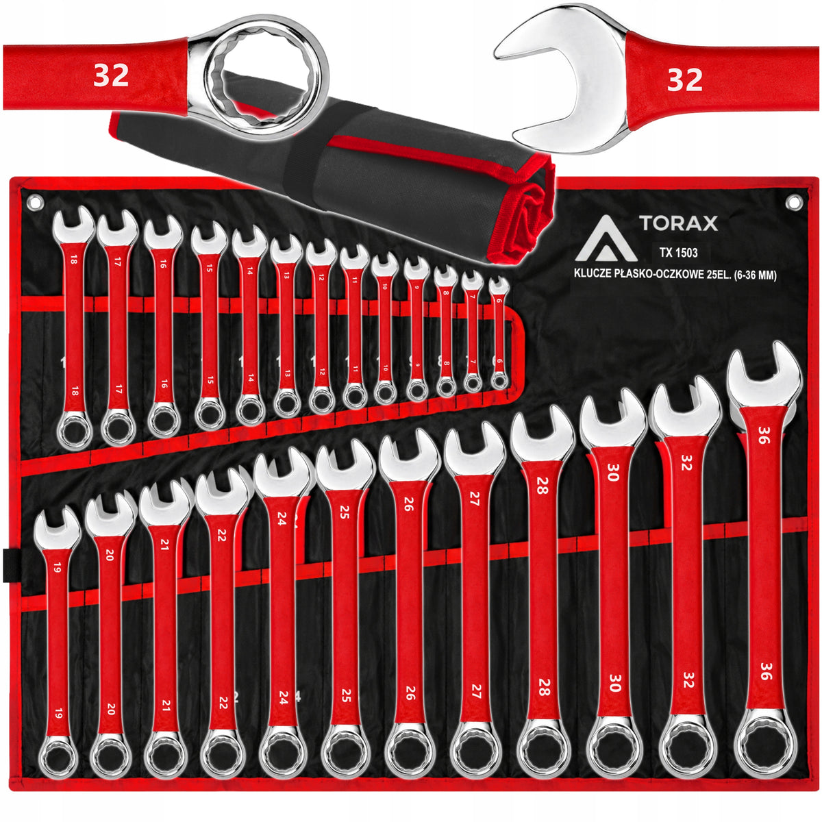 LARGE SET OF FLAT-EYE WRENCHES 25el CRV 6-36mm RUBBER FLAT MAT