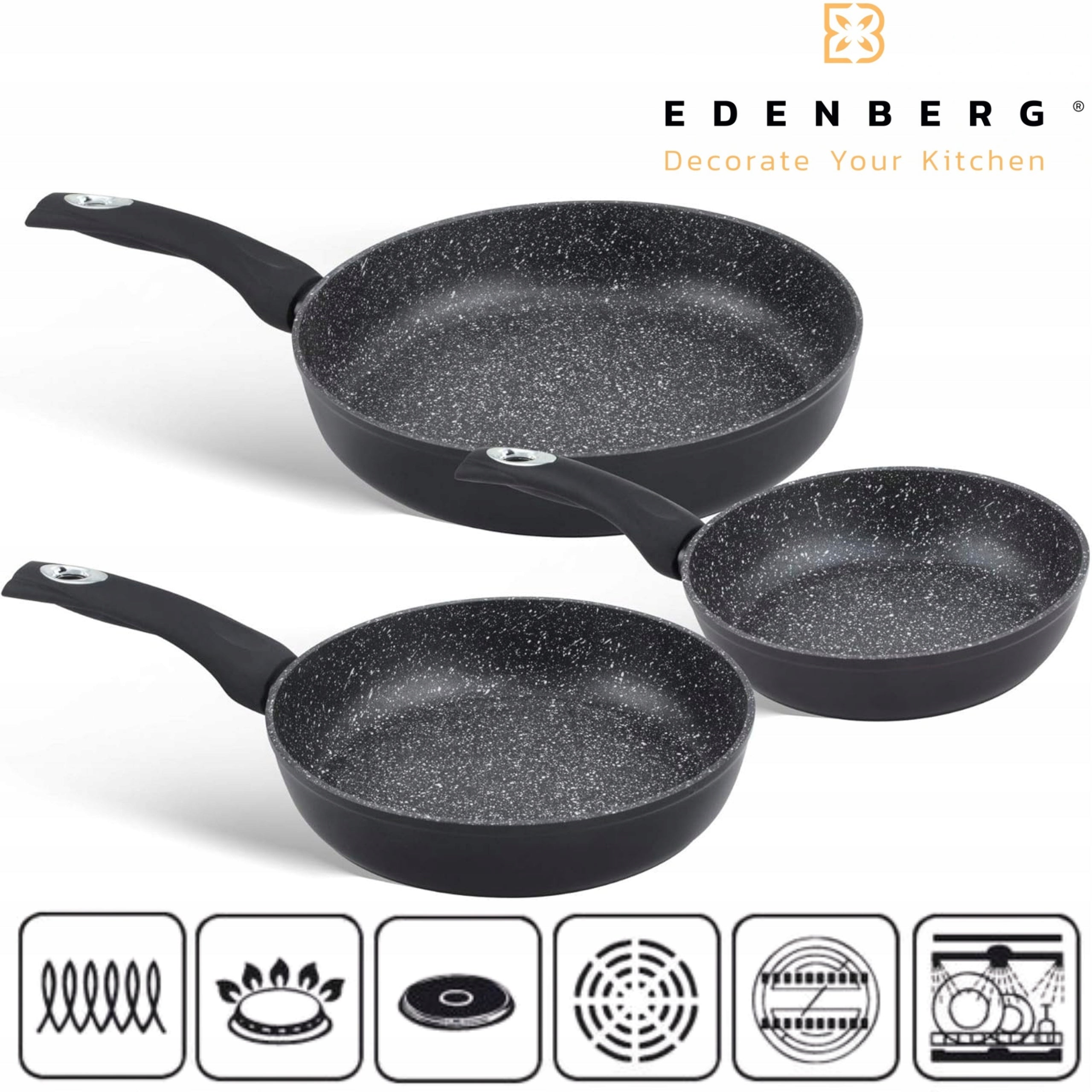 LARGE SET OF MARBLE PANS HONEY PLATSER PAN SET 20/24/28cm Brand Edenberg