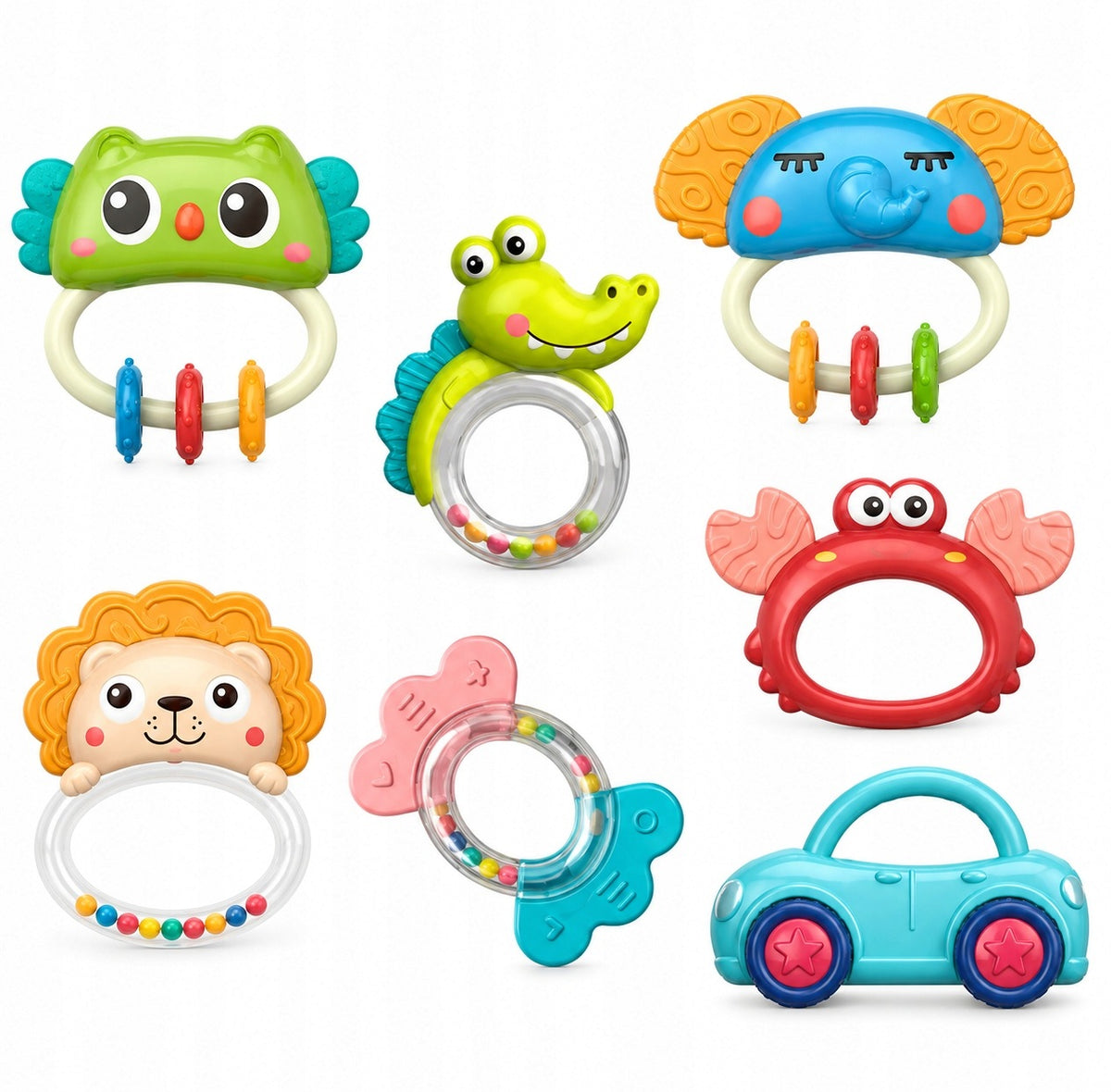 LARGE SET OF RATTLES AND TEETHERS COLORFUL SENSORY RATTLE TEETHER Manufacturer code 358