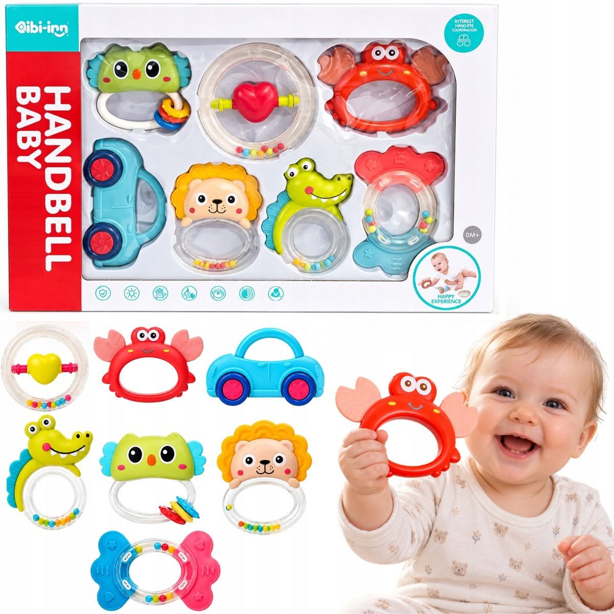 LARGE SET OF RATTLES AND TEETHERS COLORFUL SENSORY RATTLE TEETHER