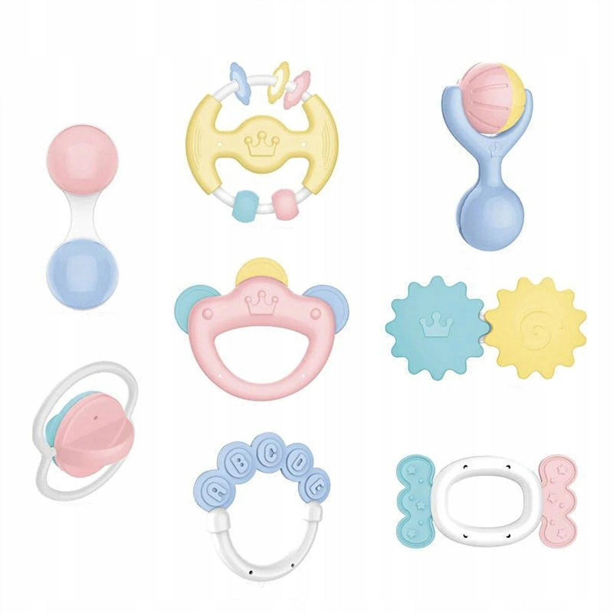 LARGE SET OF RATTLES PASTEL SENSORY TOYS FOR BABY 8PCS Manufacturer code Bobośki