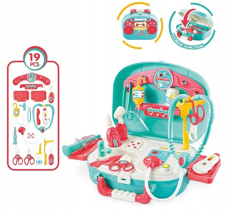 LARGE SET OF SMALL DOCTOR BACKPACK HANDY SUITCASE FOR CHILDREN 19 EL Role doctor