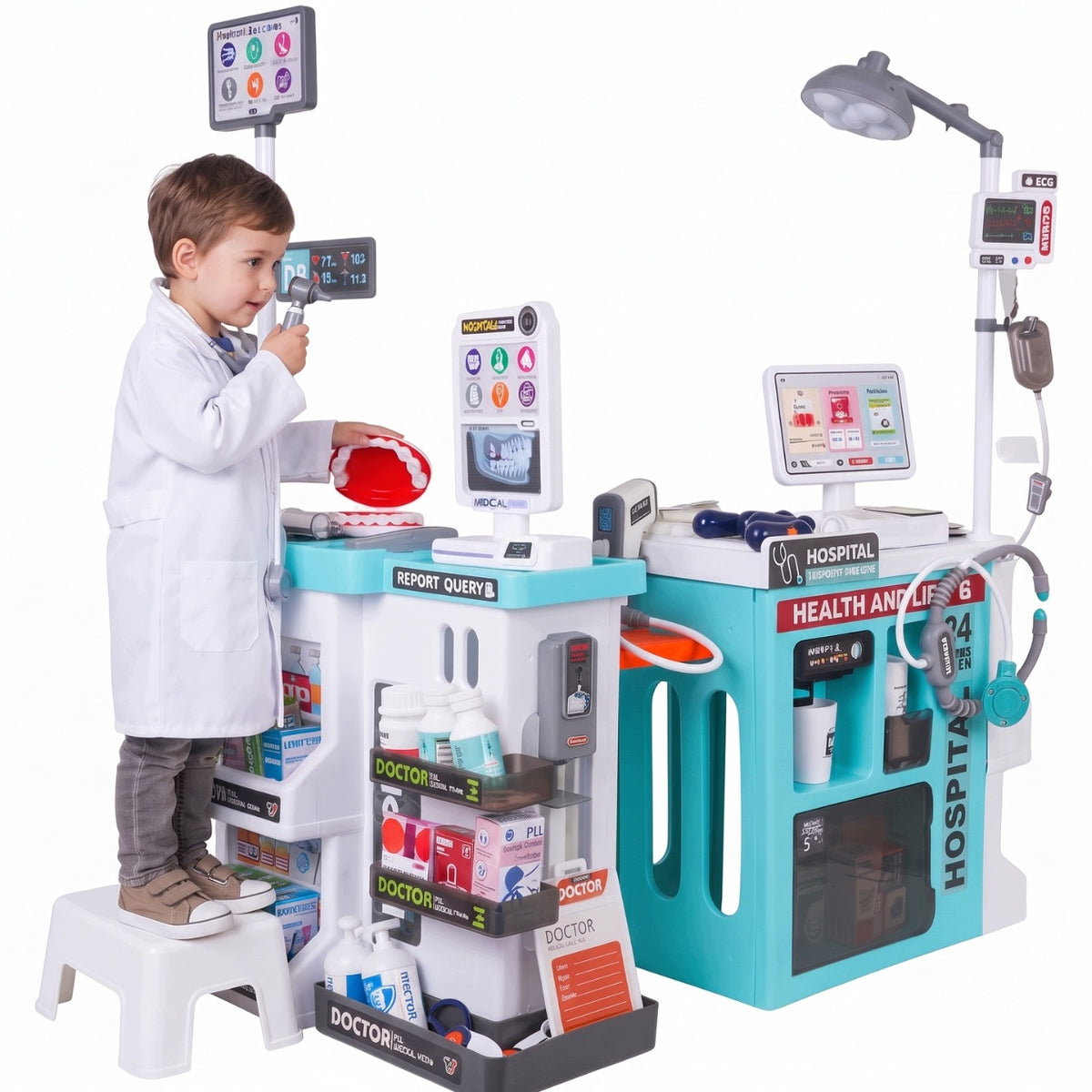 LARGE SET OF SMALL DOCTOR FOR CHILDREN MEDICAL + ACCESSORIES 77 EL.