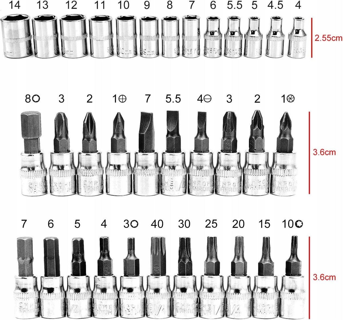 LARGE SET OF SOCKET WRENCHES TOOLS SOCKET WRENCHES 46 ELEMENTS TORX Brand Koanni