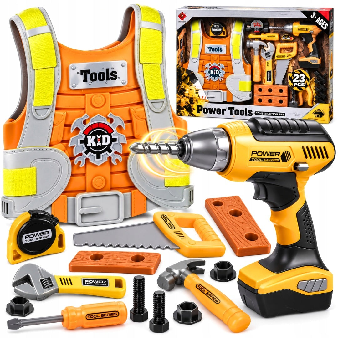 LARGE SET OF TOOLS FOR CHILDREN SMALL DIY DRILL HAMMER SAW XL