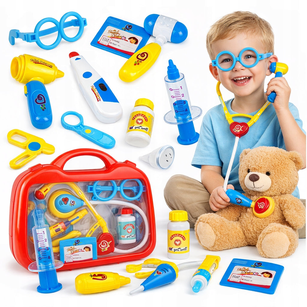 LARGE SET SMALL DOCTOR THERMOMETER SYRINGE STETHOSCOPE SUITCASE FOR CHILDREN Brand Kruzzel