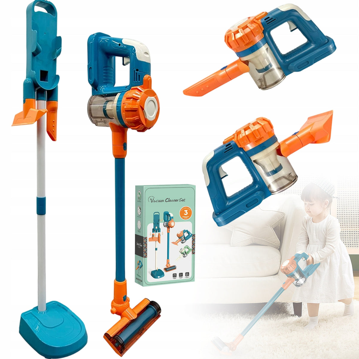 LARGE SET UPRIGHT VACUUM CLEANER 3IN1 EDUCATIONAL TOY WITH SOUND AND BALLS Packaging status original