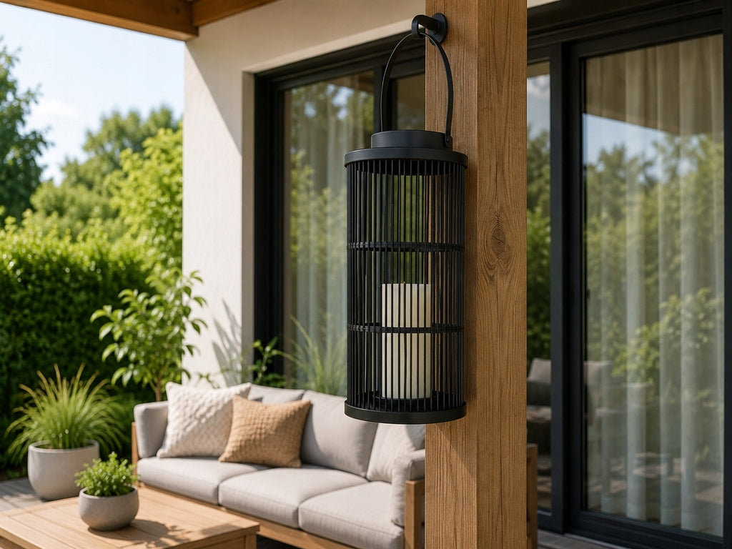 LARGE SOLAR LANTERN LED Garden Lamp LANTERN Decorative Braided Color black