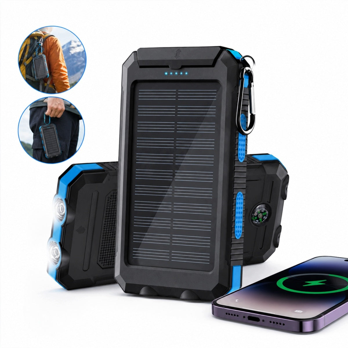 LARGE SOLAR POWER BANK WATERPROOF WITH COMPASS 2XUSB POWERFUL FLASHLIGHT 30000MAH