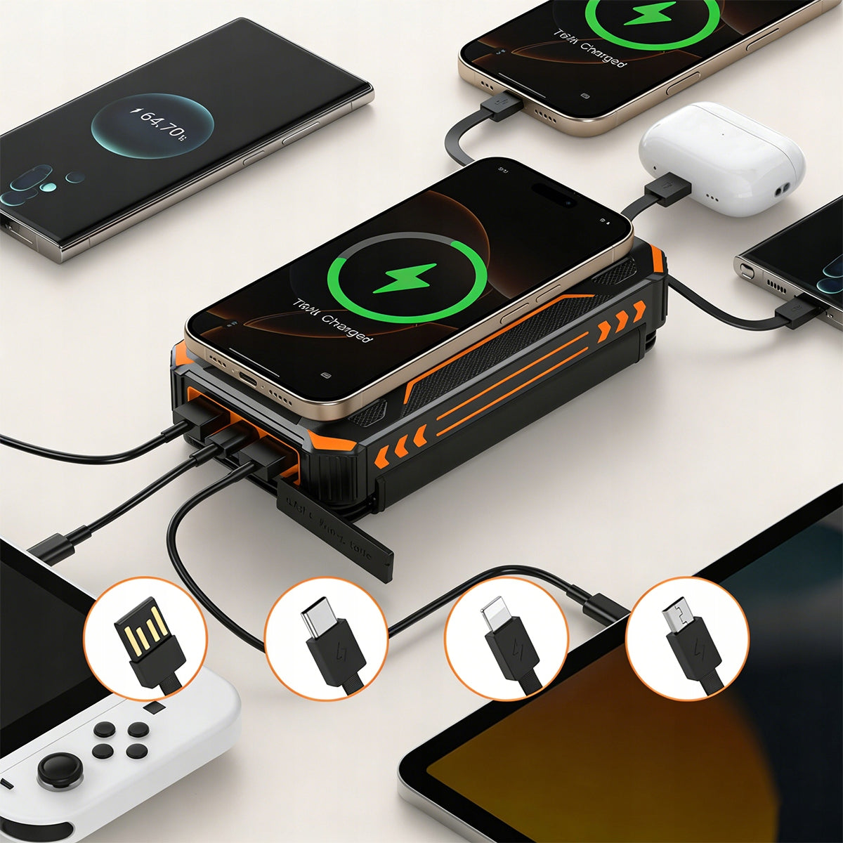 LARGE SOLAR POWERBANK WATERPROOF POWERFUL FLASHLIGHT 27000mAh NEW 2026 Battery type lithium-polymer