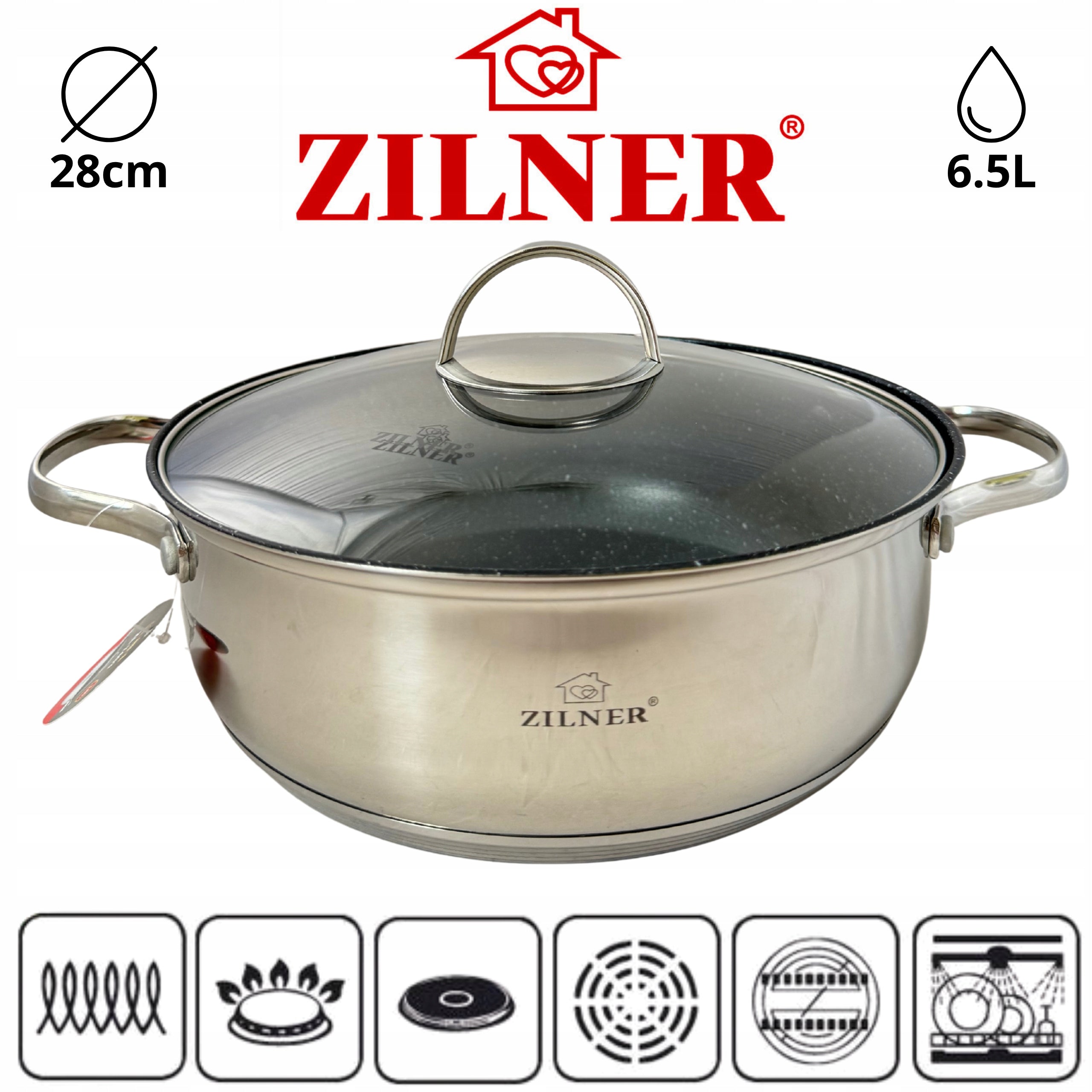 LARGE SOLID LOW WIDE SAUCEPAN pot WITH MARBLE COATING 28cm 6.5L STEEL EAN (GTIN) 5904268952048