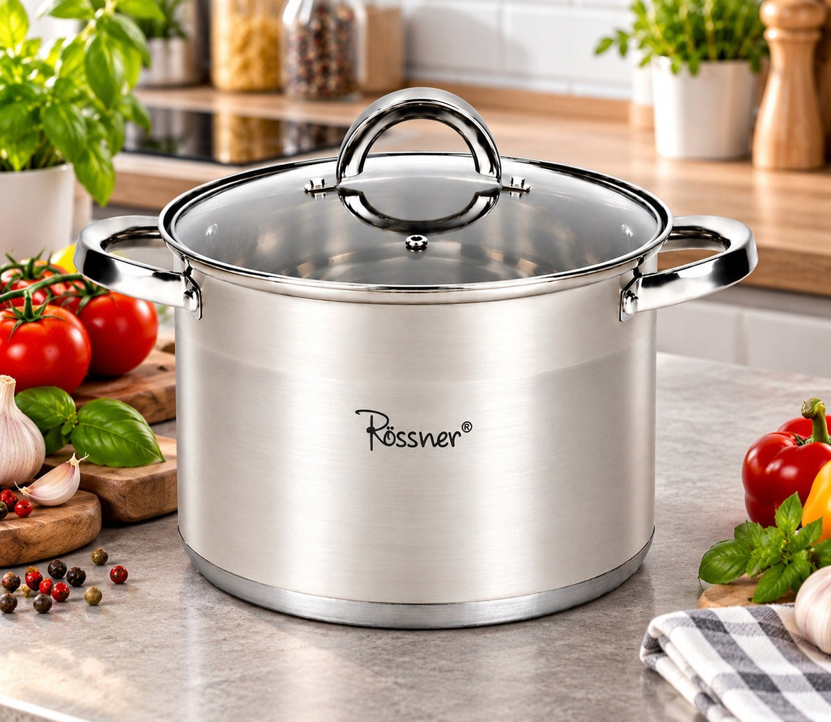 LARGE STAINLESS STEEL POT 8L GASTRO INDUCTION 24CM HIGH ROSSNER Manufacturer code TW220-24