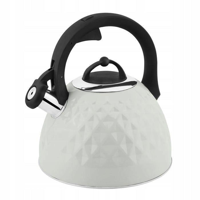 LARGE STEEL KETTLE WITH A WHISTLE, WHITE, GAS INDUCTION, 3L Hjorta Karat