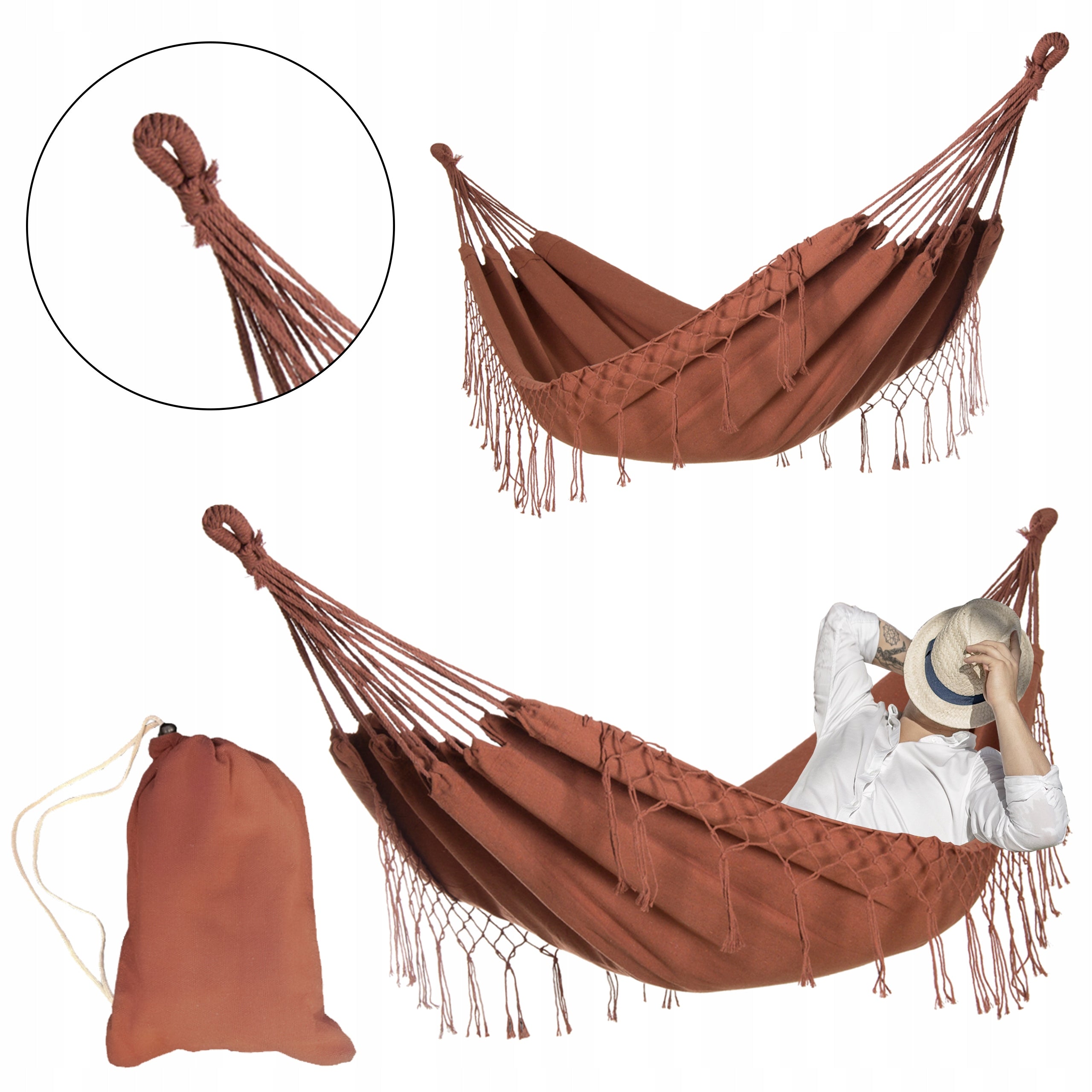 LARGE STRONG GARDEN HAMMOCK BOHO SWING MIDAS 3 100x200 CARAMEL + COVER Packaging status original