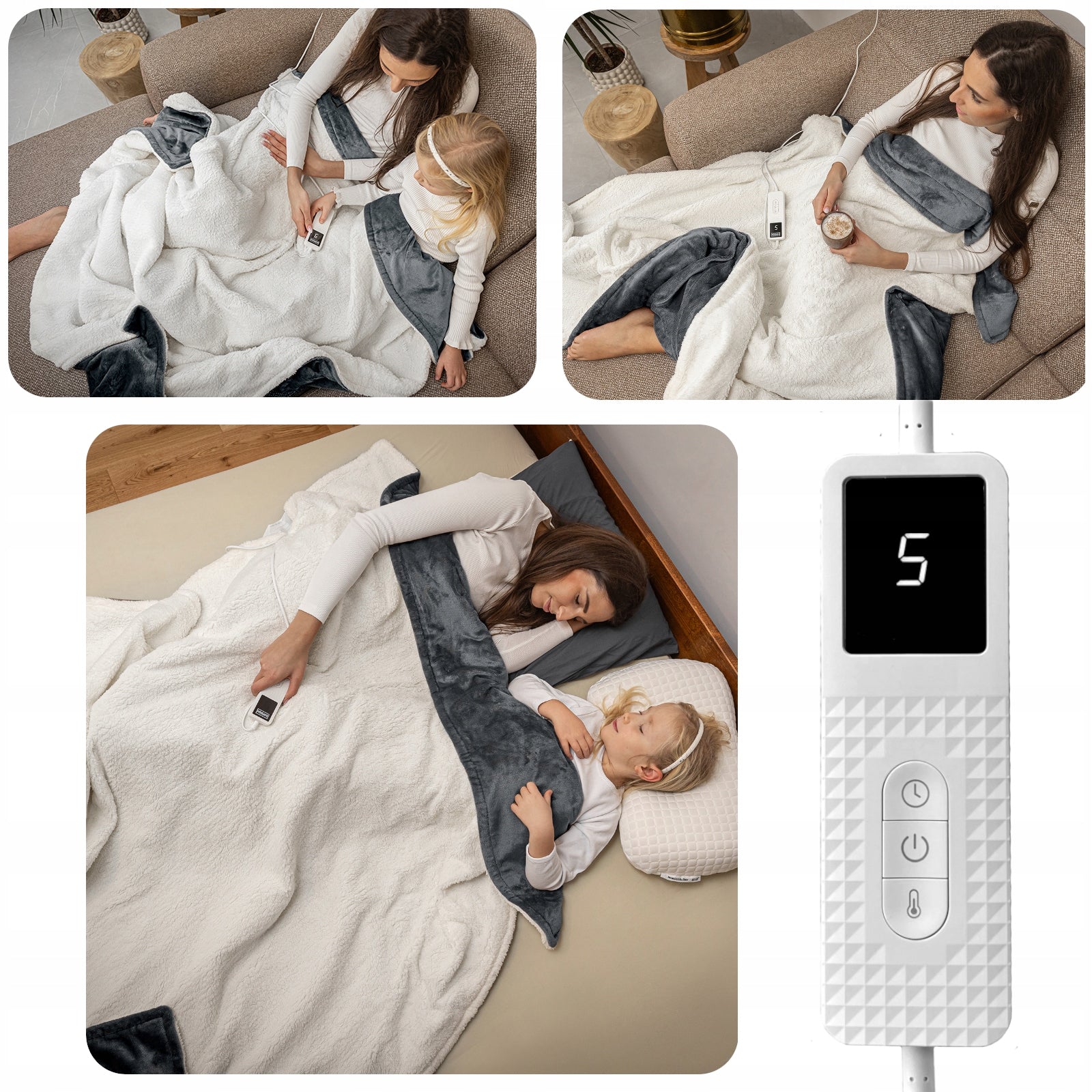 LARGE THICK Electric Blanket FLEECE Heating Mat PILOT LCD 160 WATT +Timer Color gray