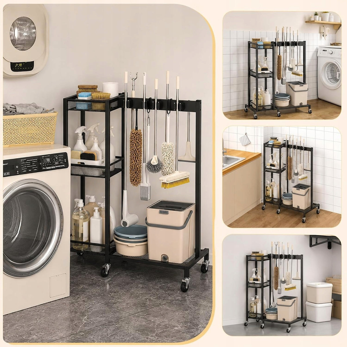 LARGE THREE-LEVEL CLEANING TROLLEY WITH HANGING HANDLES AND WHEELS Kid's age 2＋ years