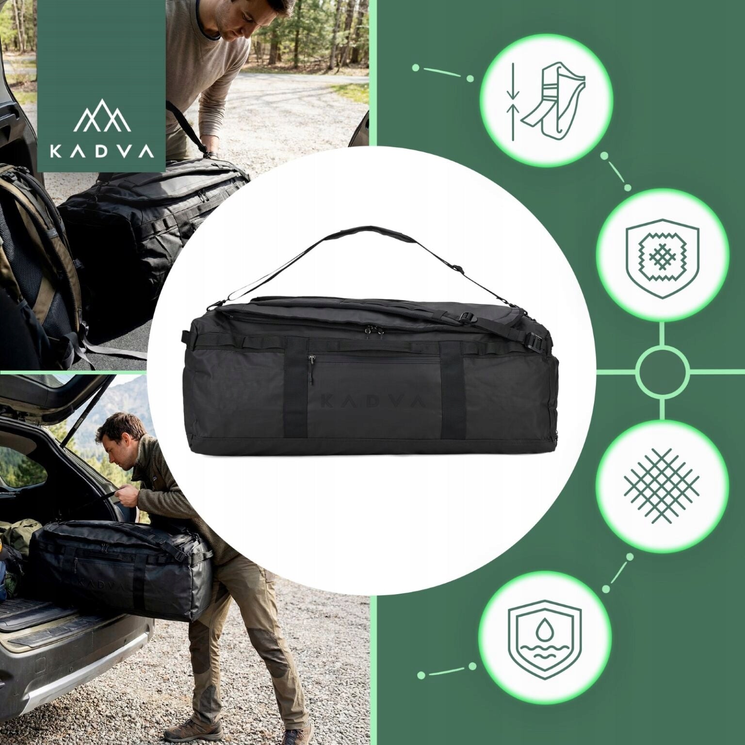 LARGE TRAVEL BAG WITH BACKPACK FUNCTION 2IN1 KADVA ALLTAKER 90l SPORTS Brand Kadva