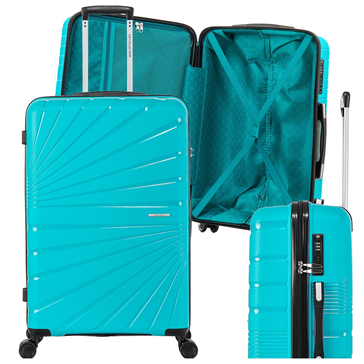LARGE TRAVEL SUITCASE ON WHEELS HARD STRONG XXL 28" AZURE POLYPROPYLENE