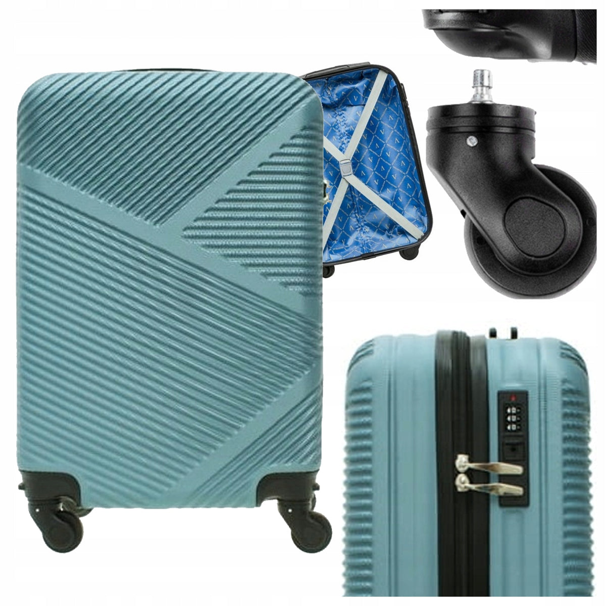 LARGE TRAVEL SUITCASE WITH WHEELS DETACHABLE WHEELS 28" 102L ABS SILVER BLUE