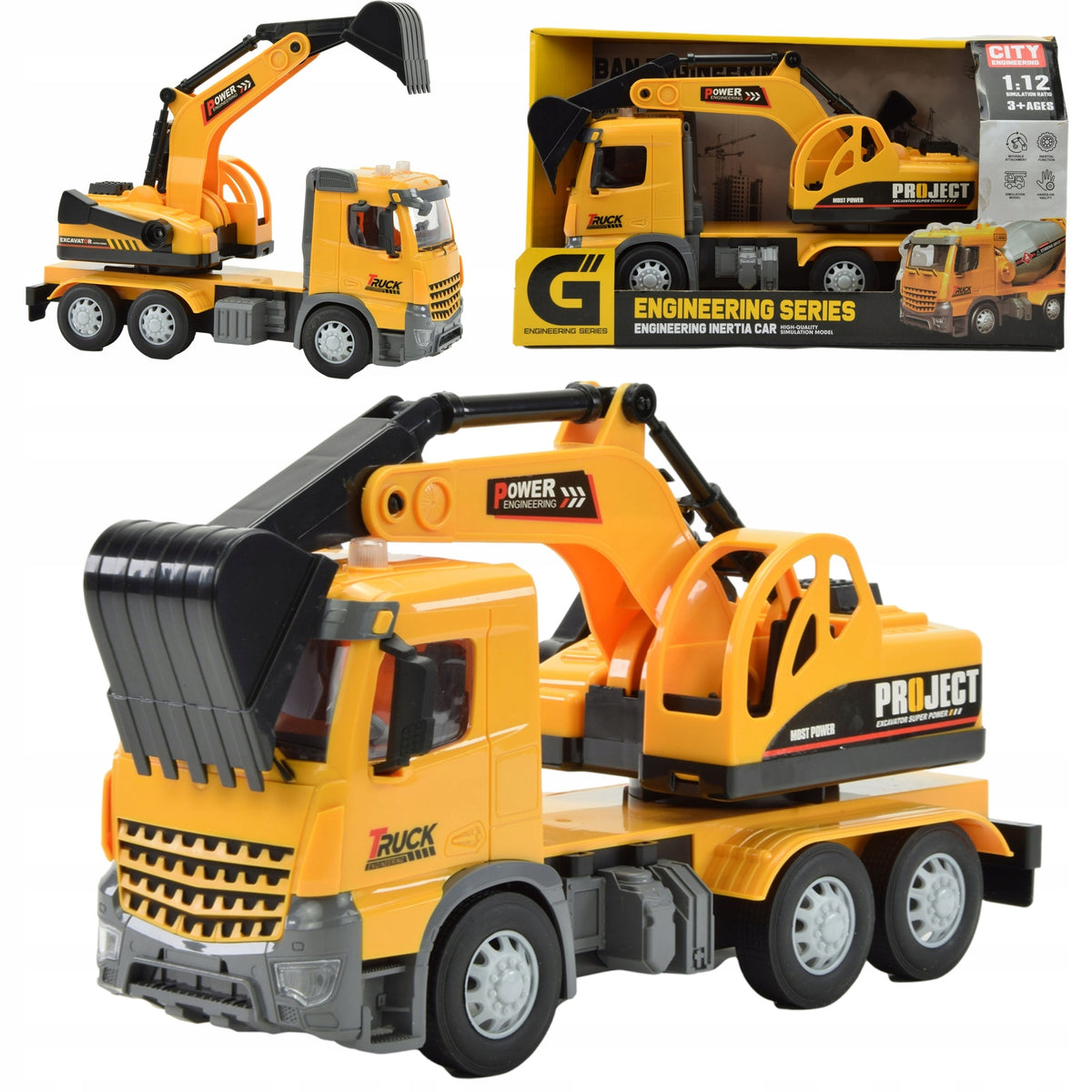 LARGE TRUCK WITH EXCAVATOR CAR TOY CONSTRUCTION VEHICLE