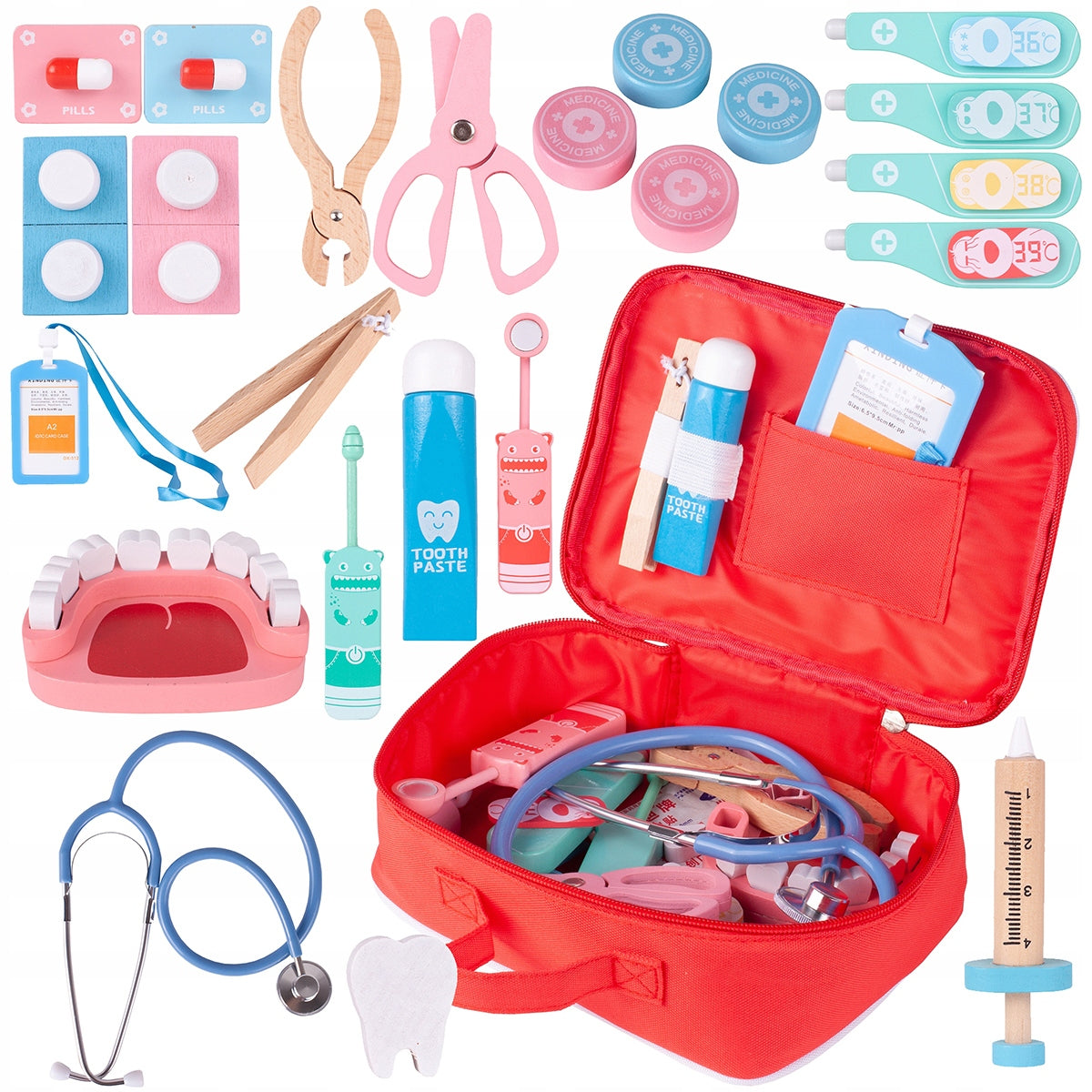 LARGE WOODEN DOCTOR SET playing doctor 35 ele. A