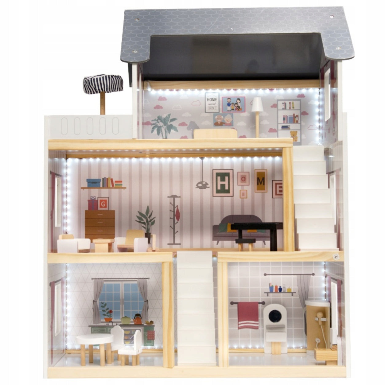LARGE WOODEN DOLLHOUSE LIGHT LED FURNITURE ACCESSORIES 78CM WHITE Kid's age 3＋ years
