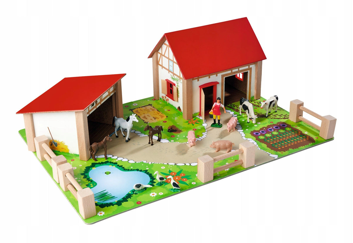 LARGE WOODEN FARM + ANIMAL FIGURINES PIG HORSES STABLE 25 EL. Manufacturer code EI-4304