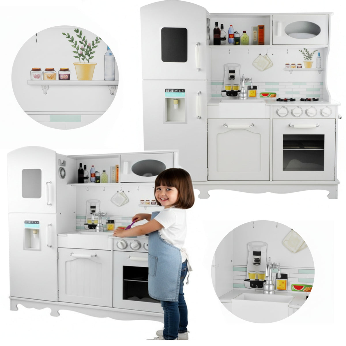 LARGE WOODEN KITCHEN FOR CHILDREN SET ACCESSORIES WHITE COIL