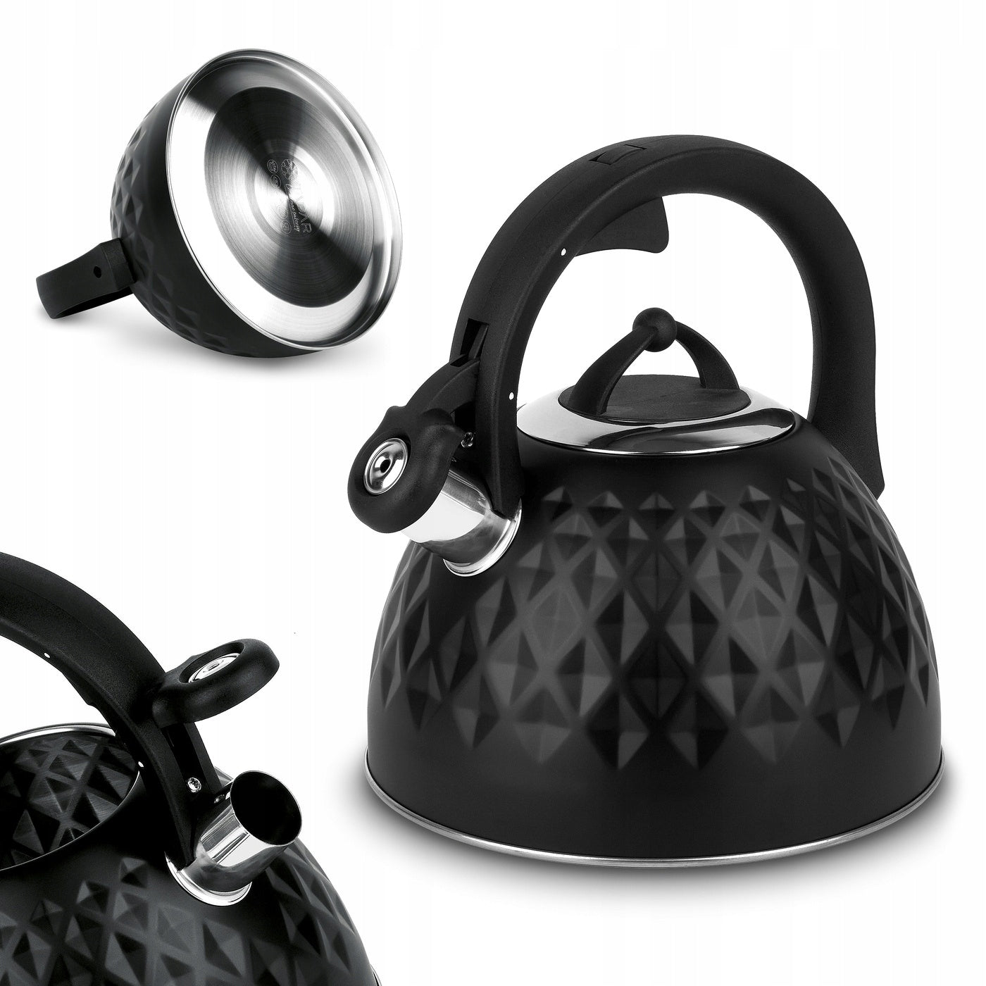 LARGE black GAS KETTLE induction kettle with WHISTLE 3L DIAMOND Festo