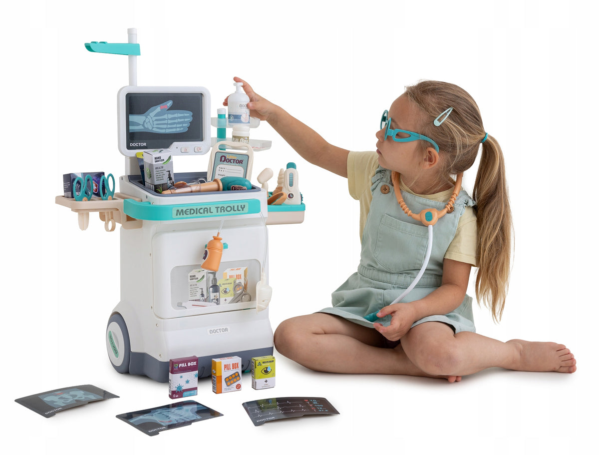 LARGE physician set STROLLER MEDICAL STATION Small Doctor HOSPITAL X-ray ECG 26 el Manufacturer code HM220648