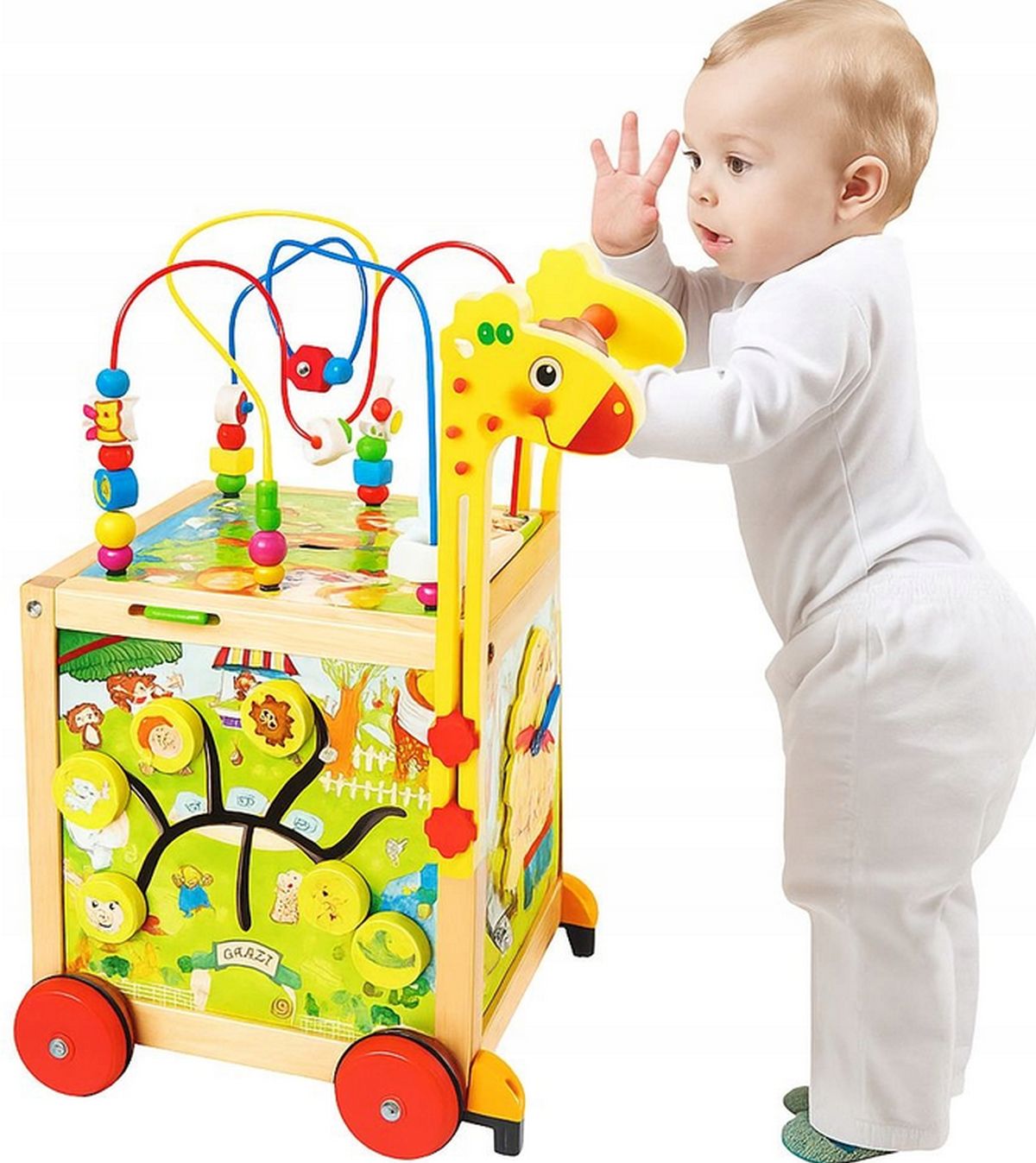 LARGEST WOODEN WALKER PUSHER EDUCATIONAL CUBE 7in1 MONTESSORI + MULA