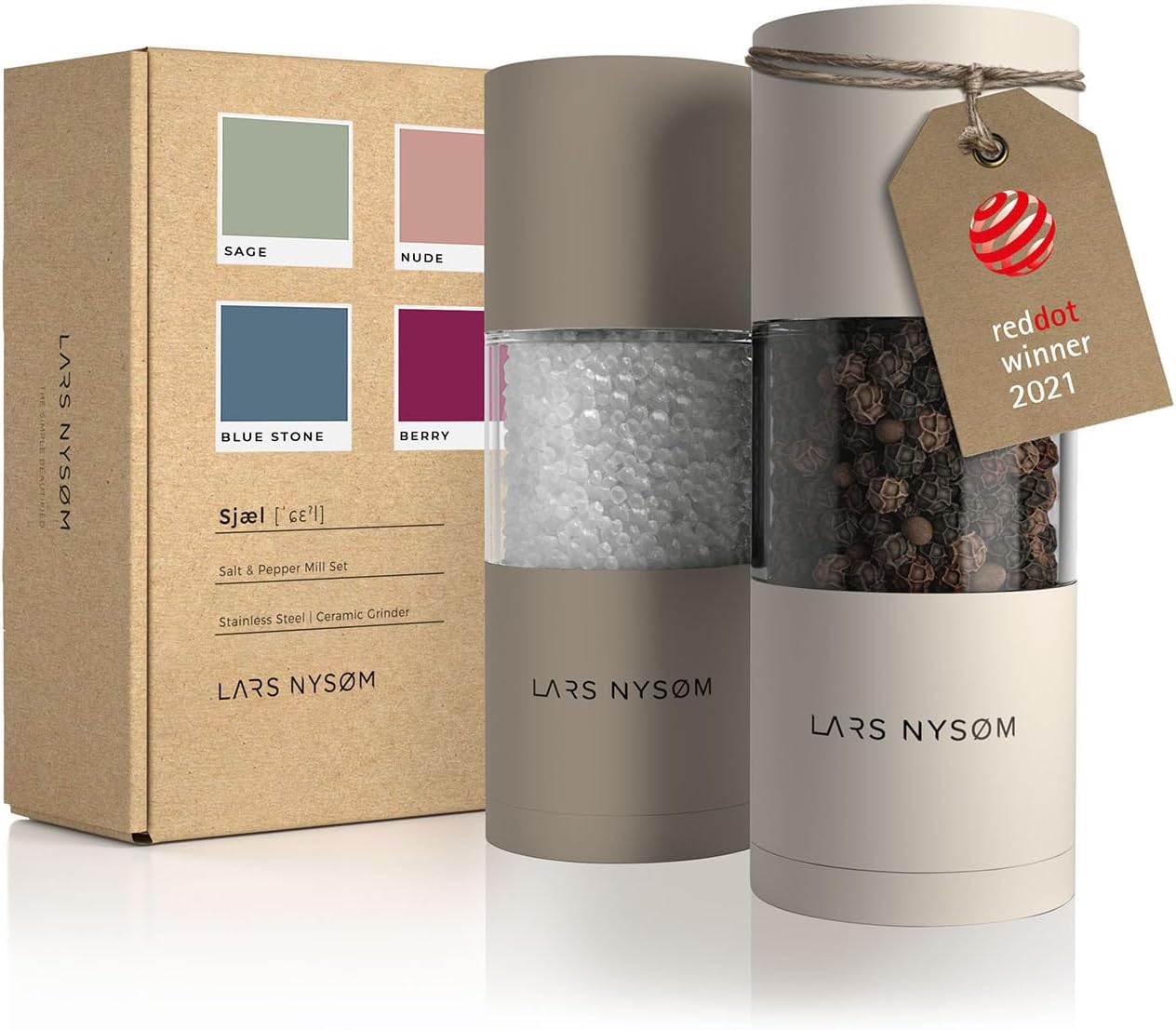 LARS NYSØM Handheld Ceramic Salt and Pepper Grinder - 2 Pack, Brown/Beige