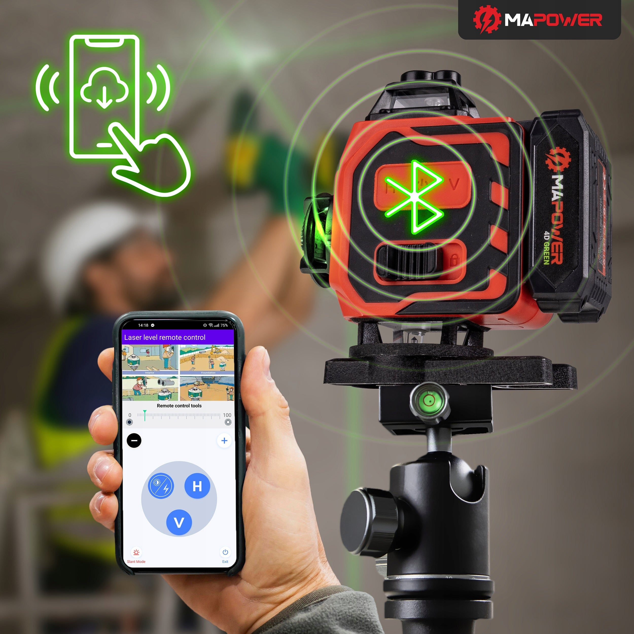 LASER CROSS LASER LEVEL 4D PLANE GREEN + TRIPOD 120CM Model MPLL01