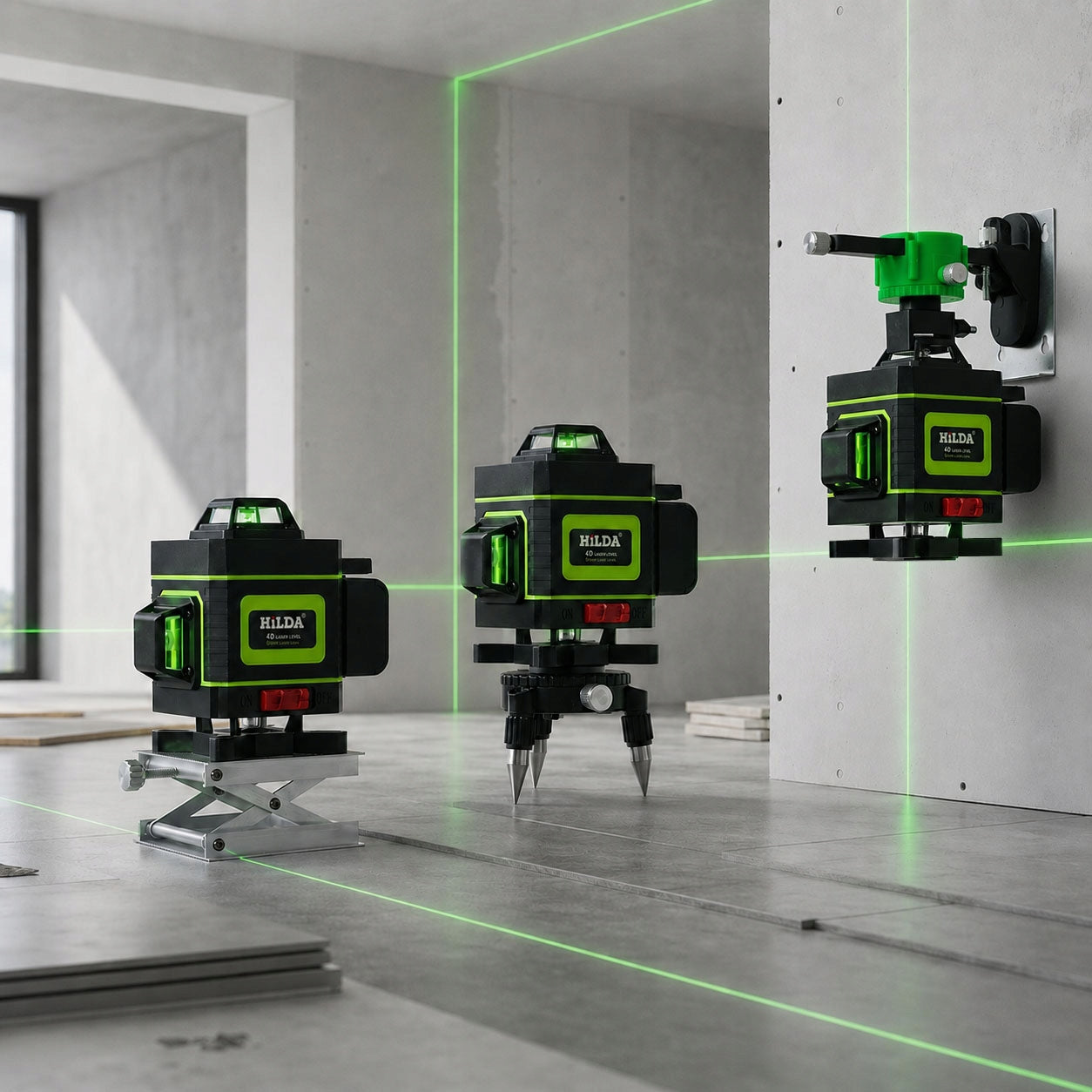 LASER LEVEL HILDA 16 LINES CROSS LASER 4D GREEN + TRIPOD 160 CM Brand Hilda