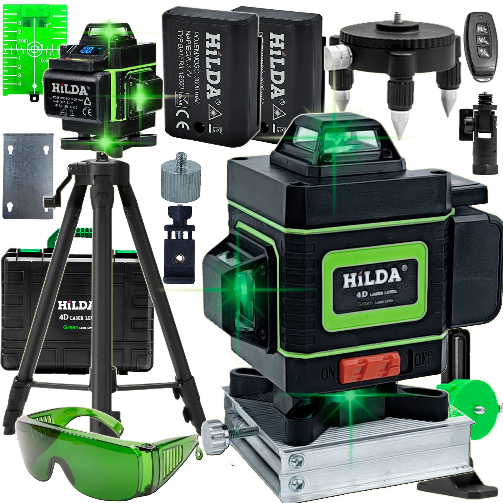 LASER LEVEL HILDA 16 LINES CROSS LASER 4D GREEN + TRIPOD 160 CM