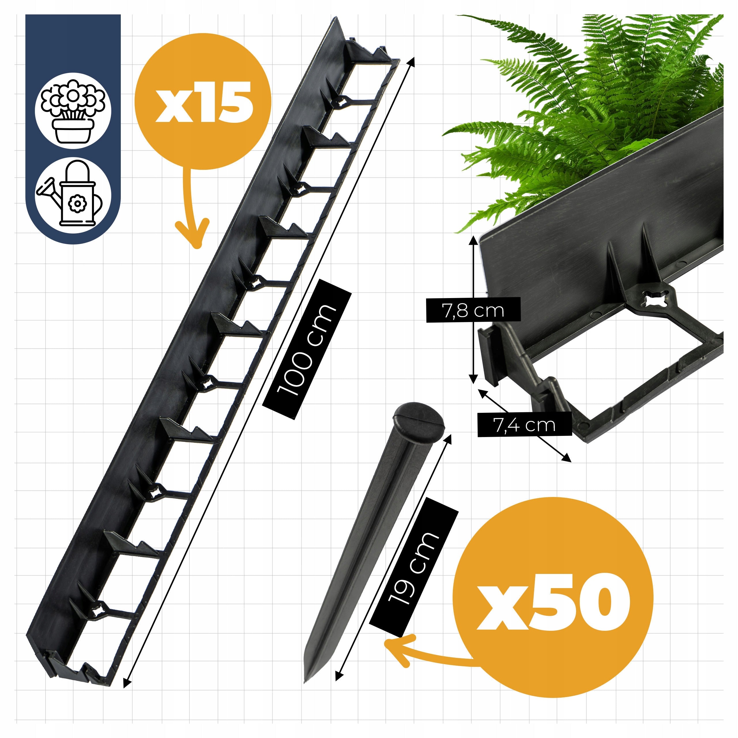 LAWN EDGING 15 MB + ANCHORS 50 PCS ECO BORDER 7,8 CM EDGING Packaging status original