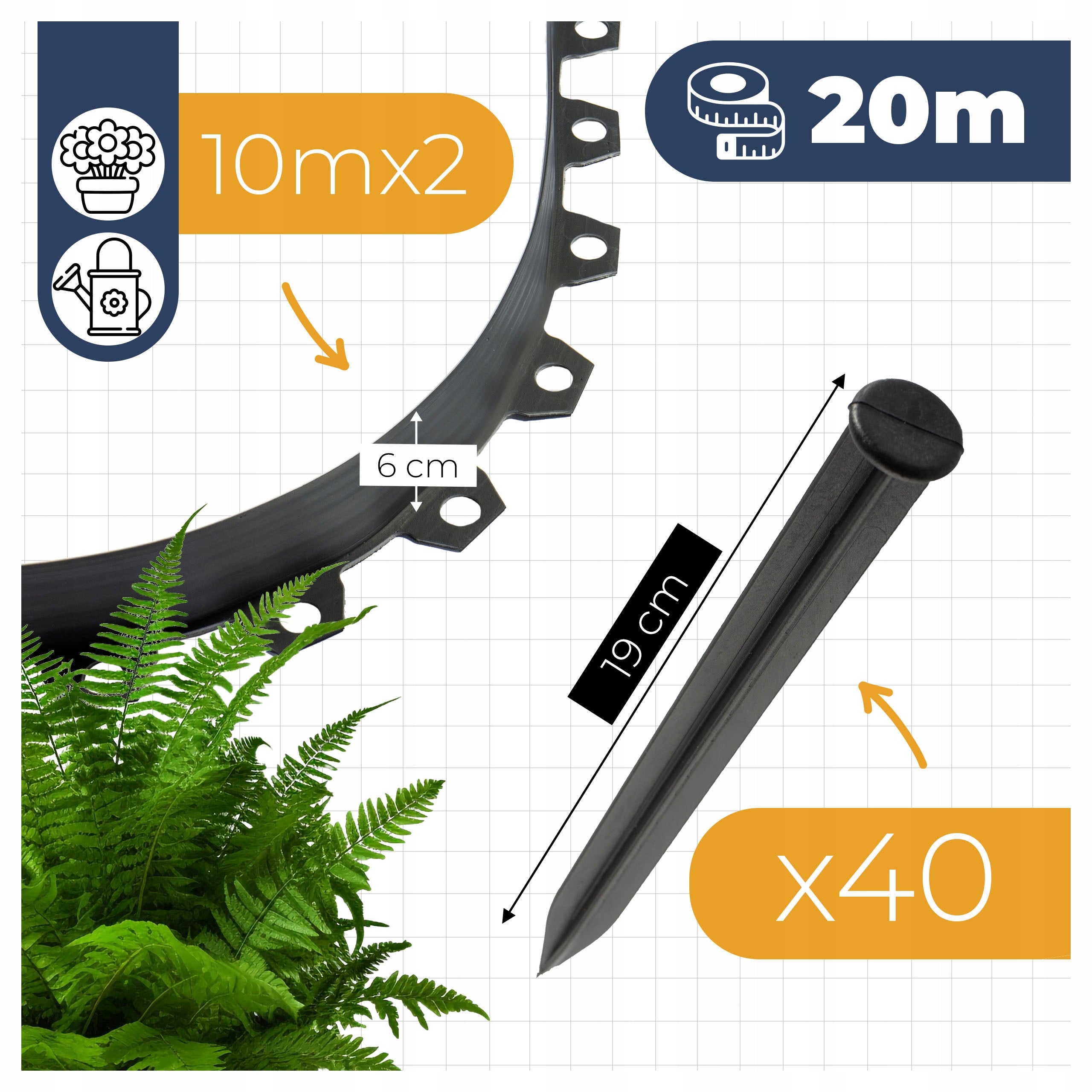 LAWN EDGING 20M 6CM ANCHORS FREEBIE BLACK ELASTIC EDGING Packaging status original