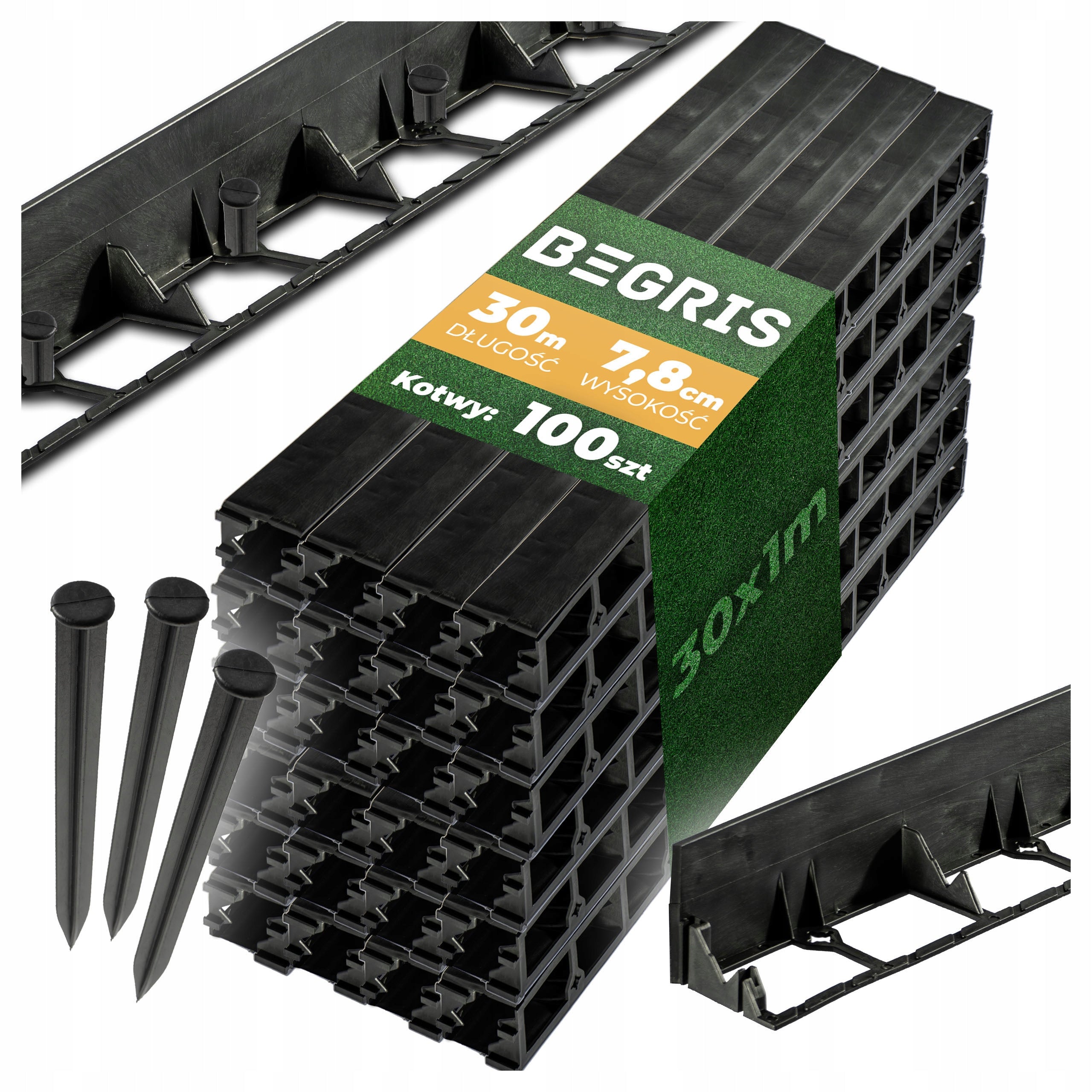 LAWN EDGING 30 MB + ANCHORS 100 PCS ECO BORDER 7,8 CM EDGING