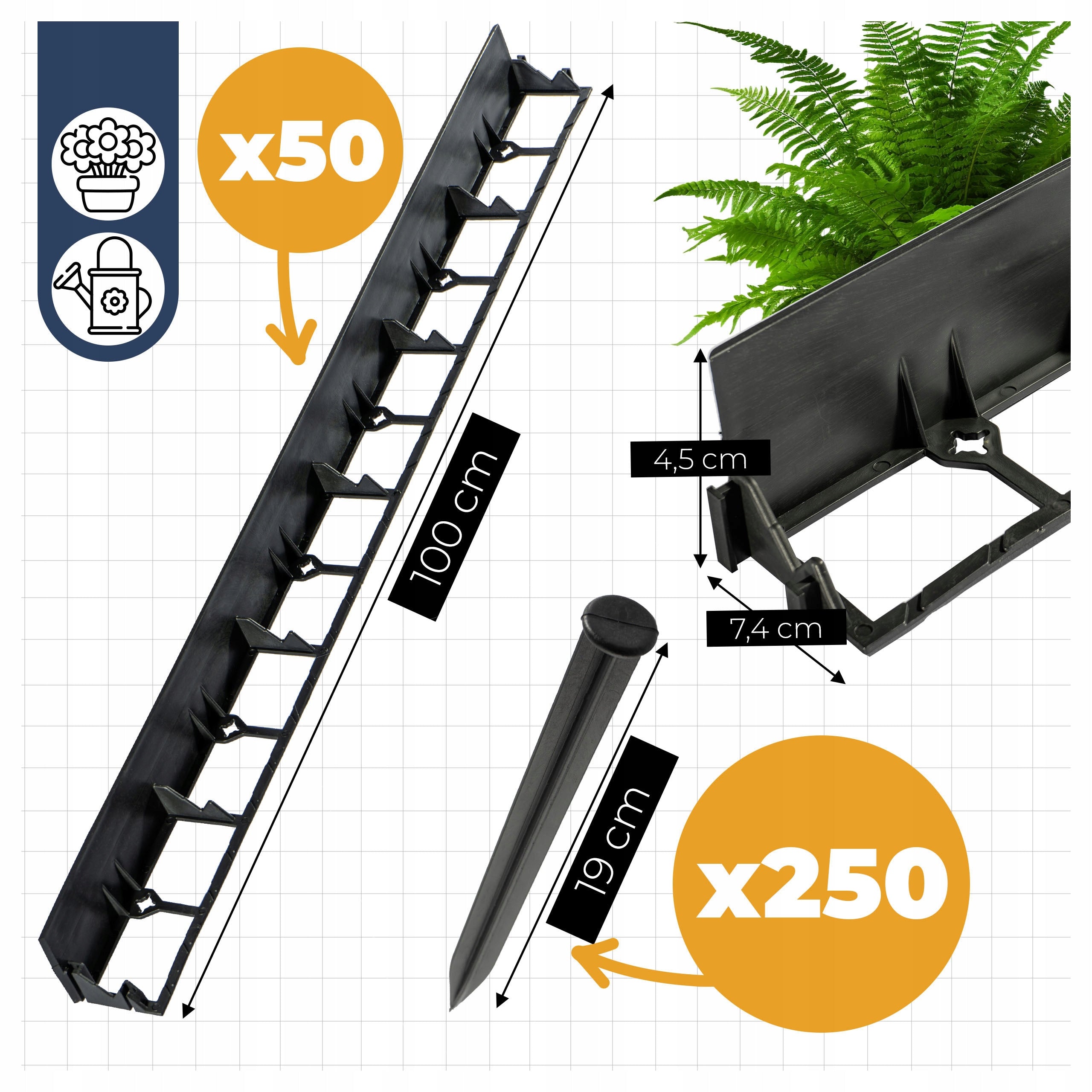 LAWN EDGING BORDER 45 50M+250KOTEW BLACK ELASTIC BORDER Packaging status original