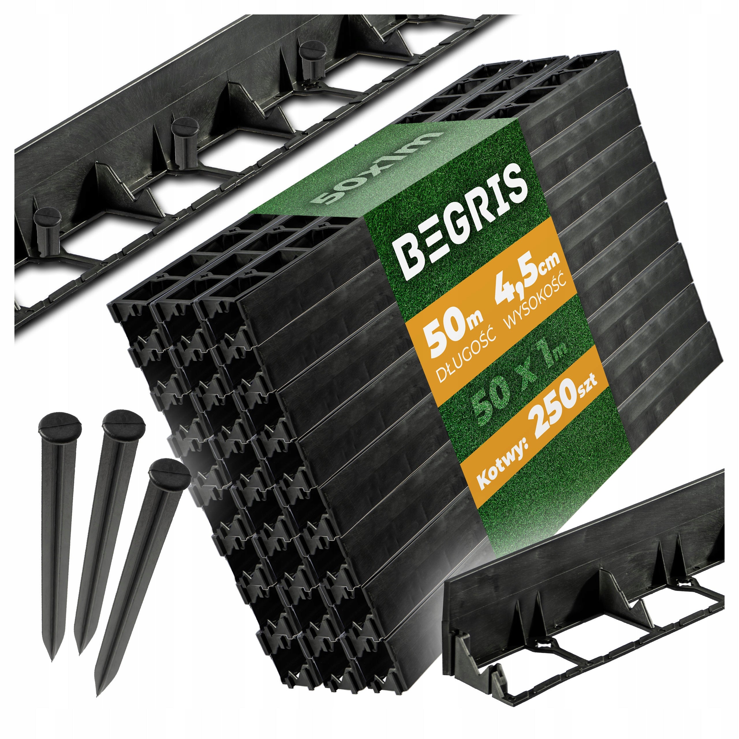 LAWN EDGING BORDER 45 50M+250KOTEW BLACK ELASTIC BORDER
