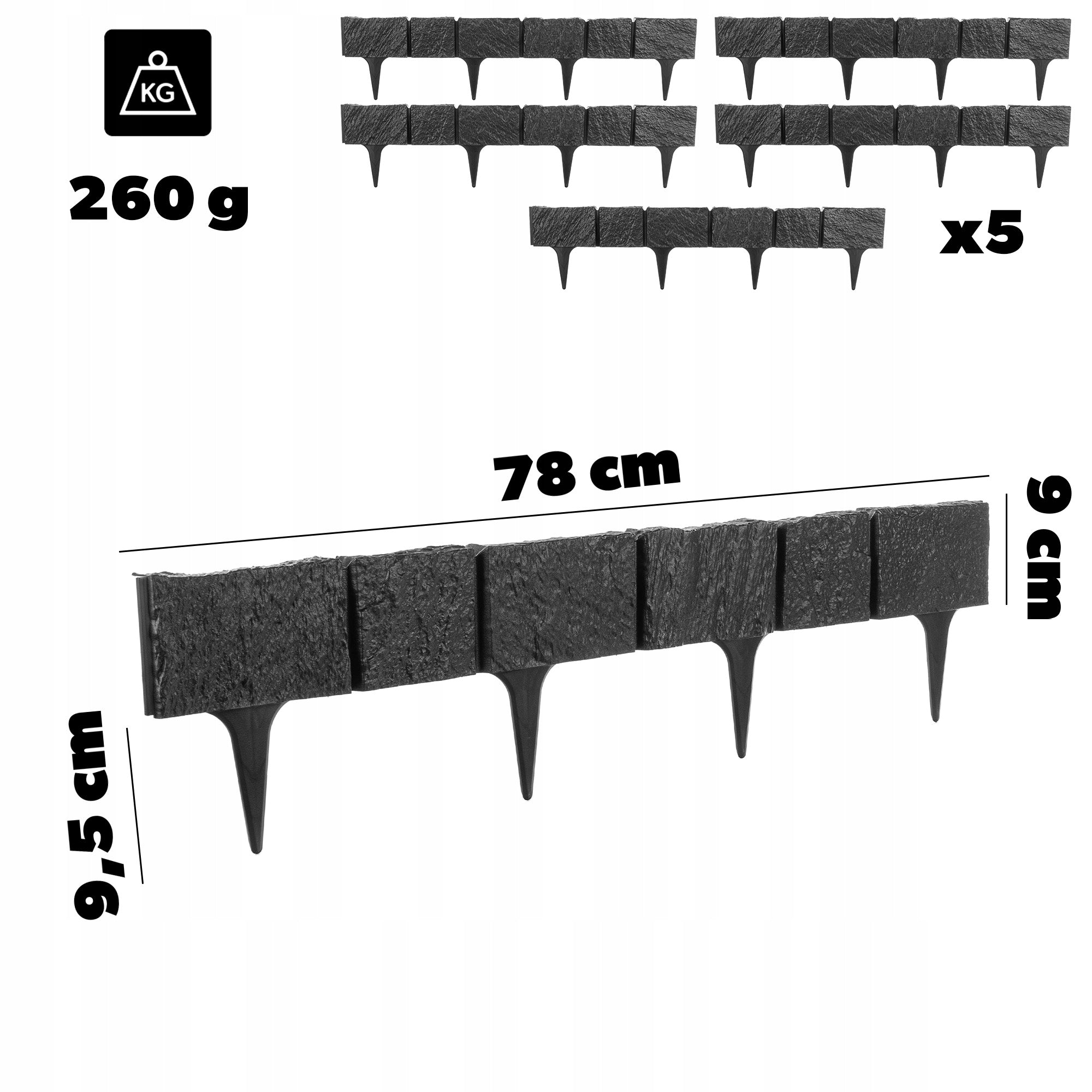 LAWN EDGING GARDEN PALISADE FENCE DRIVEN ANTHRACITE 390 cm 5 pcs Manufacturer code K16299