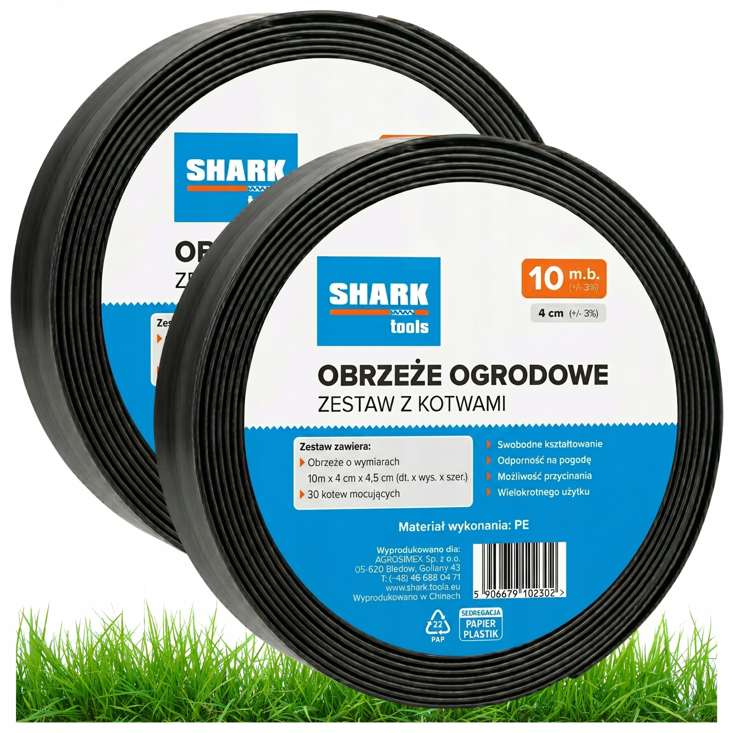 LAWN GARDEN EDGING 20m x 4cm (2x10m) + BLACK PLASTIC ANCHORS