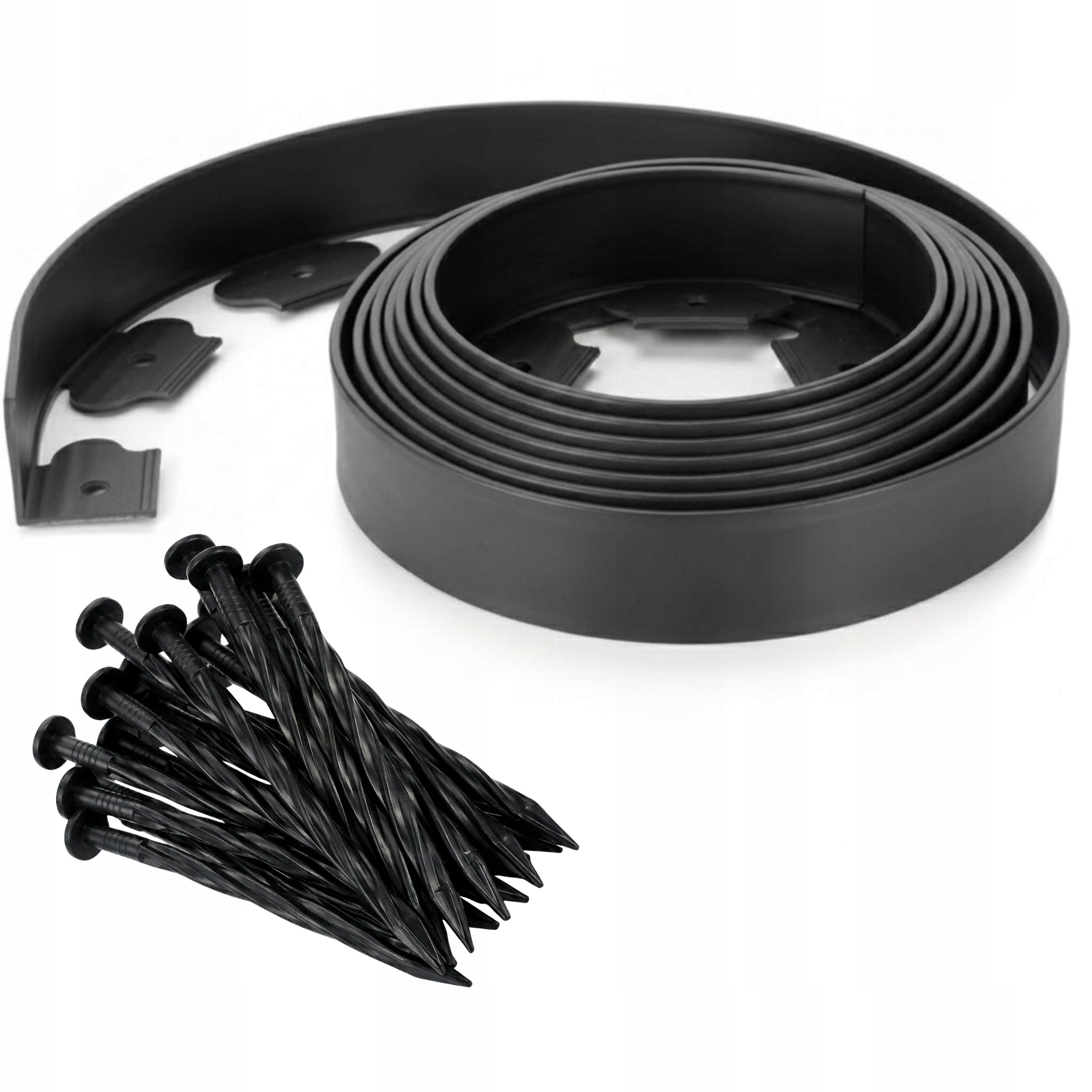 LAWN GARDEN EDGING 20m x 4cm Flexible + BLACK PLASTIC ANCHORS Manufacturer code obrzeża trawnikowe border palisada trawnikowa