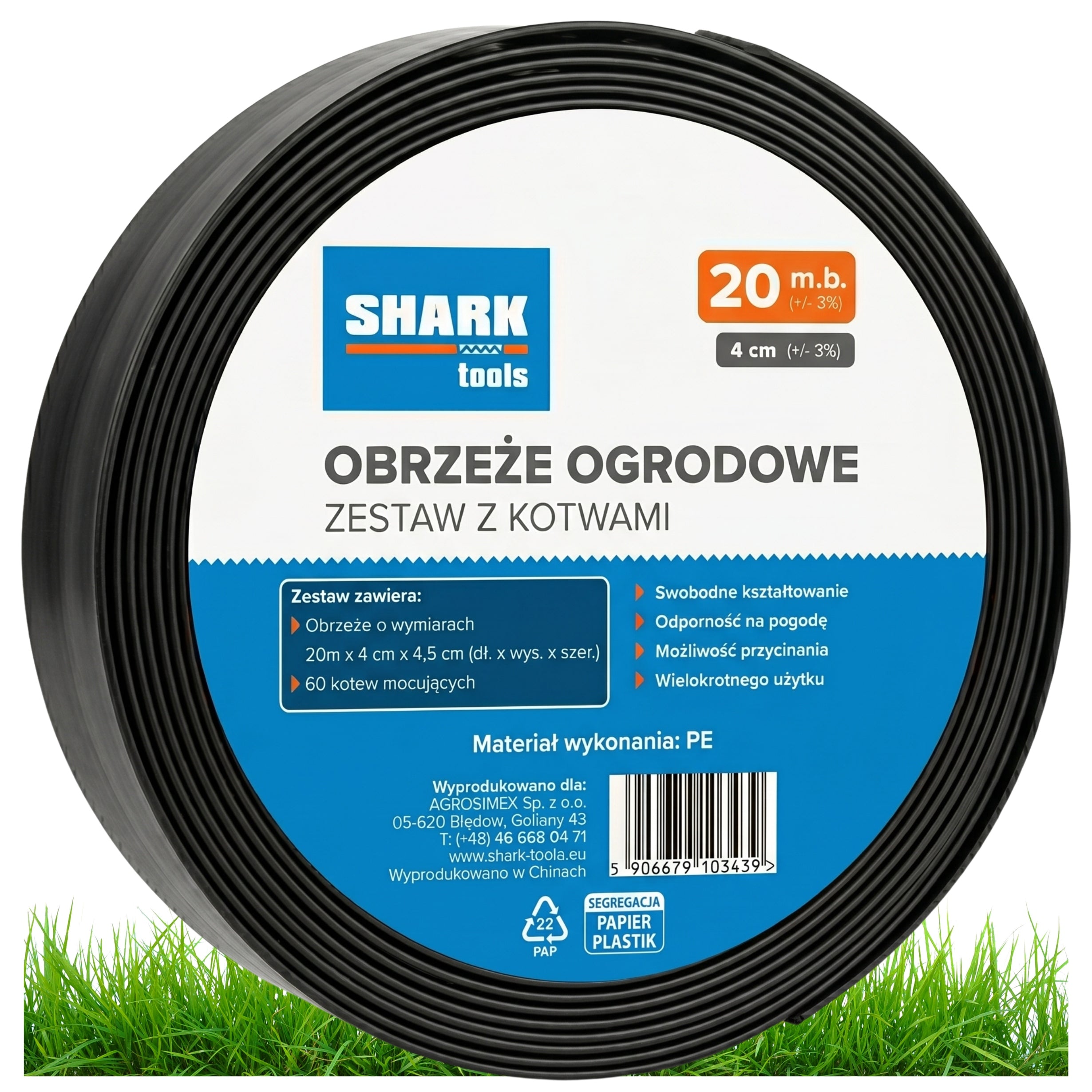 LAWN GARDEN EDGING 20m x 4cm Flexible + BLACK PLASTIC ANCHORS