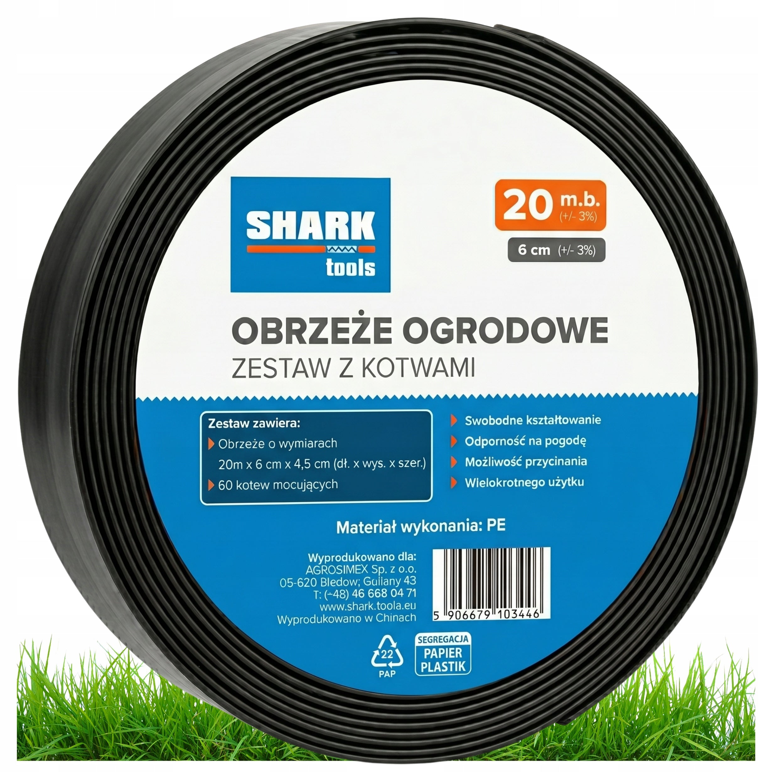 LAWN GARDEN EDGING 20m x 6cm Flexible + BLACK PLASTIC ANCHORS