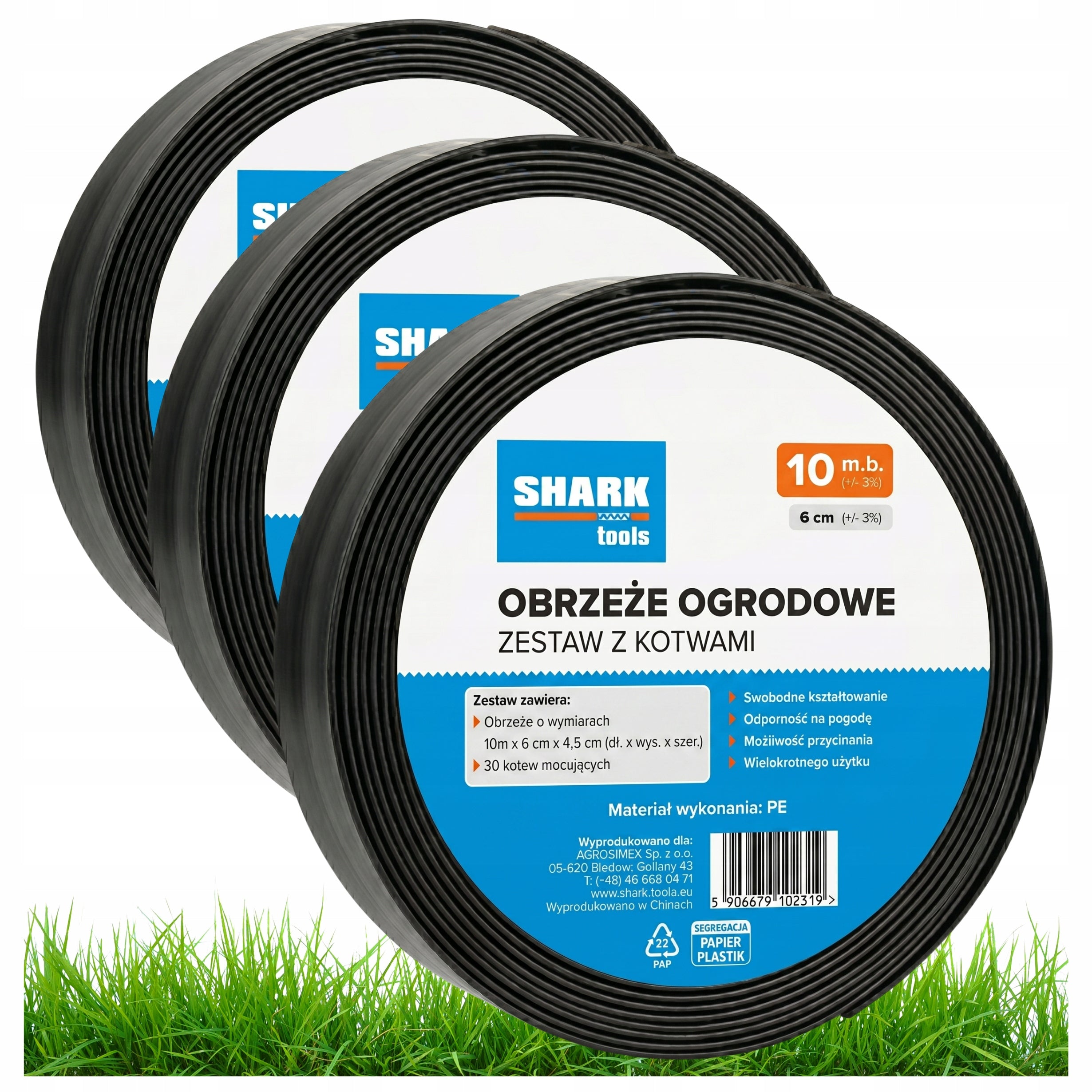 LAWN GARDEN EDGING 30m x 6cm (3x10m) + BLACK PLASTIC ANCHORS