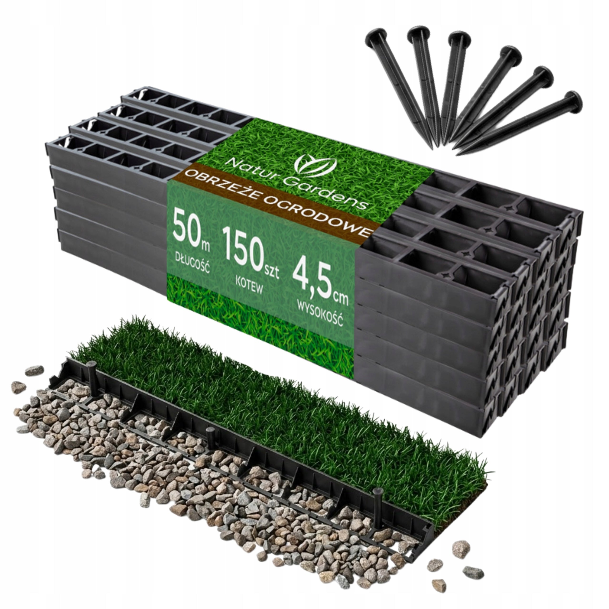 LAWN GARDEN EDGING 4,5CM 50m + 150 ANCHORS Freebie
